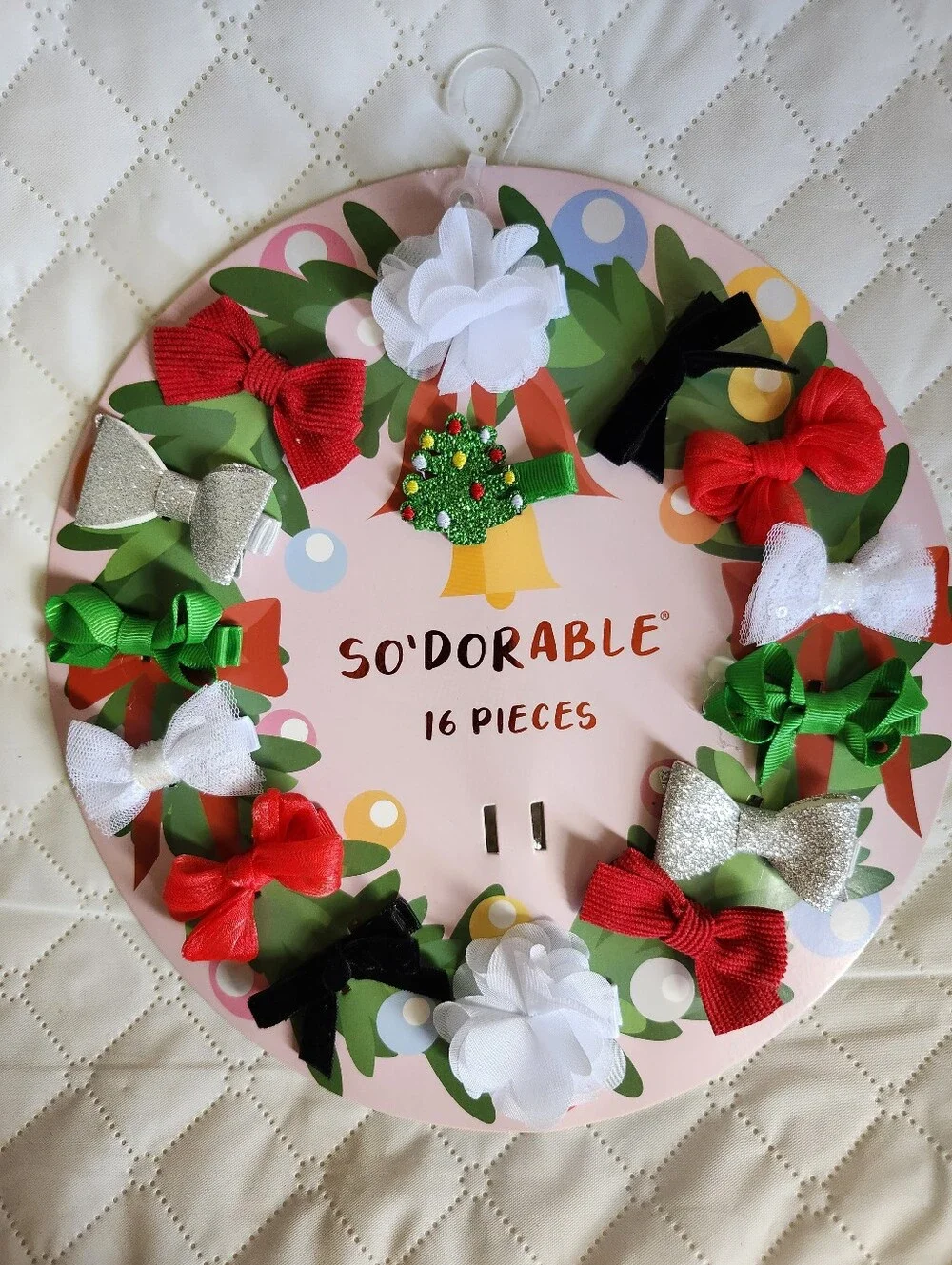 Kids Holiday Bow and Flower Hair Clip Set - Red, White, Green, Black, Silver